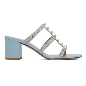 Valentino Rockstud City Slide 60mm Mule Blue Caged Sandal Block Heel Pump 41